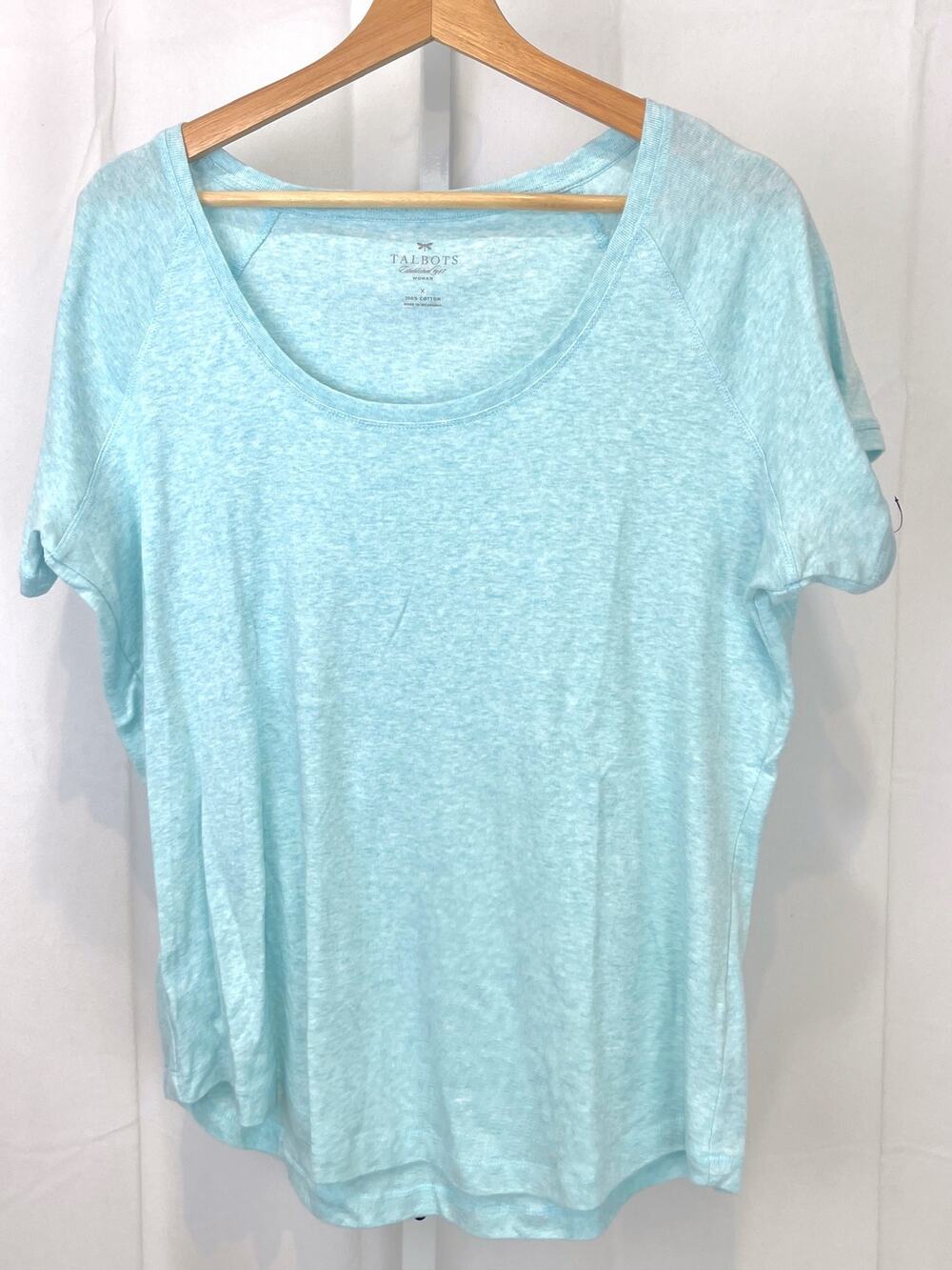 NWT TALBOTS Short Sleeve Cotton Tee Shirt Heather Aqua Blue Green Size X 0X XL